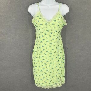 Wild Fable Slip Dress Sz M Babydoll Floral Lace Trim Mesh Green Blue Goblincore‎